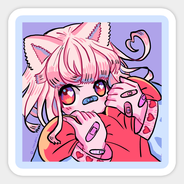 Valentine Cat Girl with Heart Sticker by _noniponi_